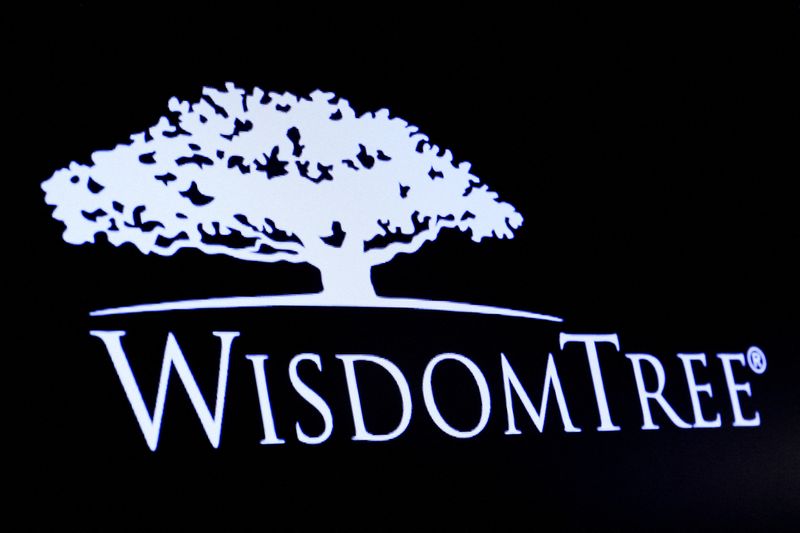 &copy; Reuters. FILE PHOTO: A screen displays the logo for WisdomTree following its debut on the floor of the New York Stock Exchange (NYSE) in New York City, U.S., November 7, 2022. REUTERS/Brendan McDermid/File Photo