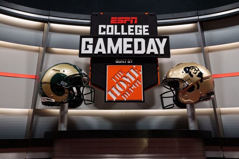 &copy; Reuters. Sep 16, 2023; Boulder, Colorado, USA; A general view of the ESPN College GameDay set prior to the game between the Colorado Buffaloes and the Colorado State Rams at Folsom Field. Mandatory Credit: Andrew Wevers-USA TODAY Sports/File Photo