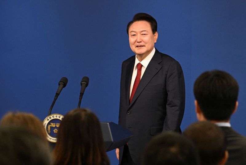&copy; Reuters. South Korean President Yoon Suk-yeol attends a press conference marking two years in office, at the Presidential Office in Seoul, South Korea, May 9, 2024. SONG KYUNG-SEOK/Pool via REUTERS/ File Photo