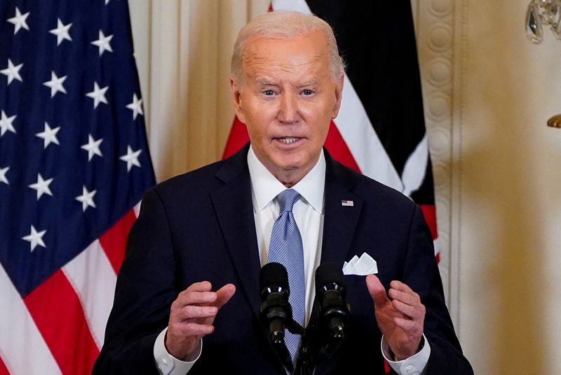 &copy; Reuters. FILE PHOTO: U.S. President Joe Biden speaks during a joint press conference with Kenyan President William Ruto at the White House in Washington, U.S., May 23, 2024. REUTERS/Elizabeth Frantz/File Photo