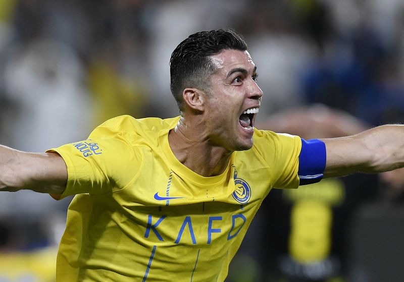 &copy; Reuters. Cristiano Ronaldo, do Al Nassr, comemora segundo goln27/05/2024nREUTERS/Stringer