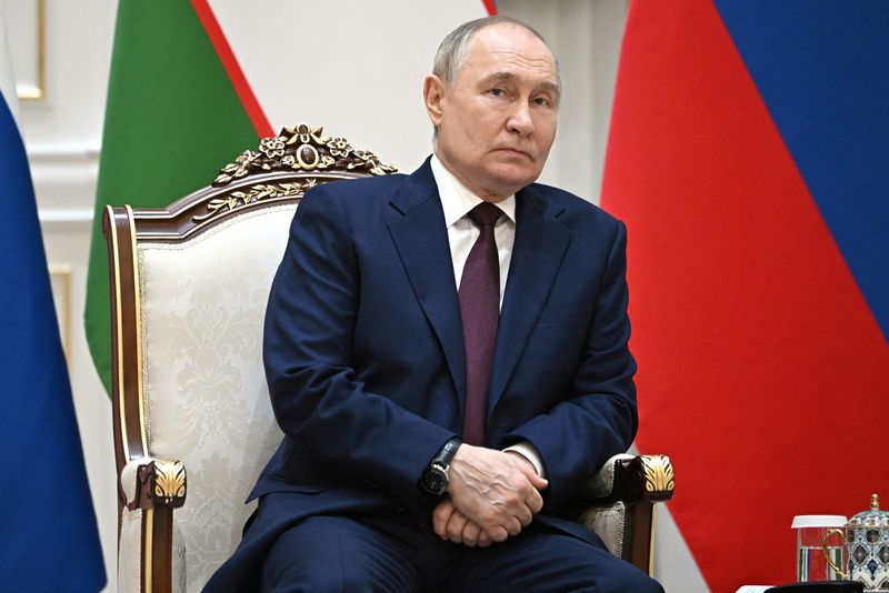 &copy; Reuters. Presidente russo Vladimir Putin no Uzbequistãon 27/5/2024   Sputnik/Sergey Bobylev/Kremlin via REUTERS