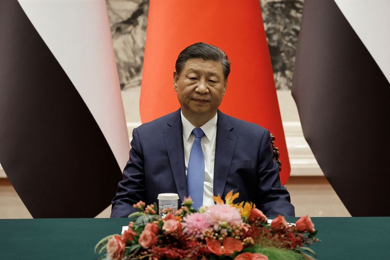 &copy; Reuters. Chinese President Xi Jinping attends a signing ceremony with Egyptian President Abdel Fattah al-Sisi (not pictured) at the Great Hall of the People in Beijing, China May 29, 2024. REUTERS/Tingshu Wang/Pool