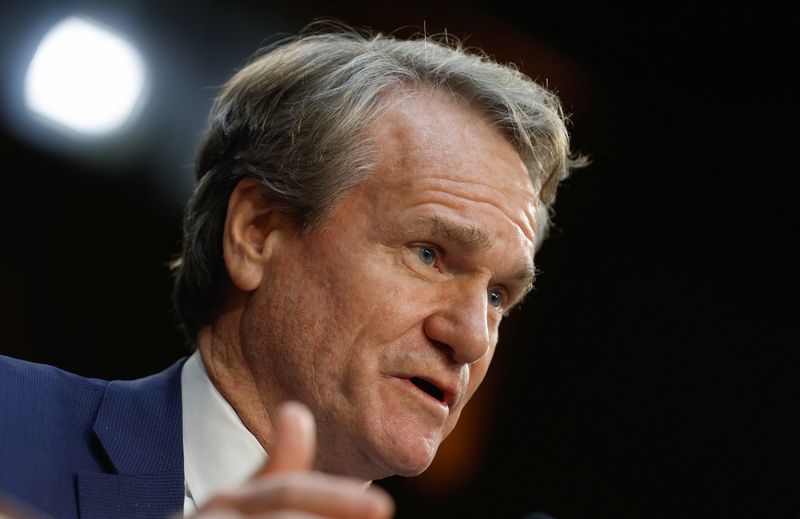 © Reuters. FILE PHOTO: Bank of America Chairman and CEO Brian Thomas Moynihan speaks during the U.S. Senate Banking, Housing and Urban Affairs Committee oversight hearing on Wall Street firms, on Capitol Hill in Washington, U.S., December 6, 2023. REUTERS/Evelyn Hockstein/File Photo