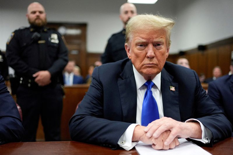 © Reuters. FILE PHOTO: Former President Donald Trump appears in Manhattan Criminal Court, Thursday, May 30, 2024, in New York. Seth Wenig/Pool via REUTERS/File Photo