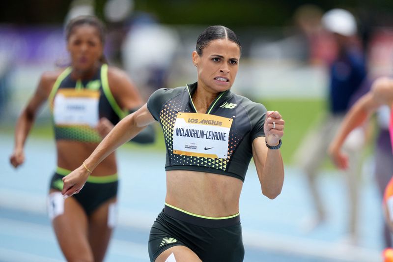 &copy; Reuters. FILE PHOTO: May 18, 2024; Los Angeles, CA, USA; Sydney McLaughlin-Levrone (USA) wins the women's 200m in 22.07 during the USATF Los Angeles Grand Prix at Drake Stadium. Mandatory Credit: Kirby Lee-USA TODAY Sports/File photo