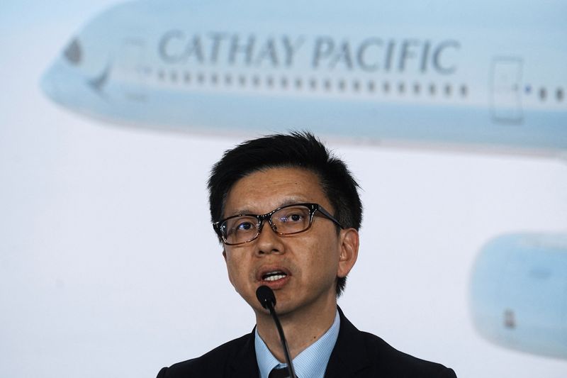 &copy; Reuters. FILE PHOTO: Cathay Pacific Airways Chief Executive Officer Ronald Lam speaks during a news conference on the carrier's annual results in Hong Kong, China March 8, 2023. REUTERS/Lam Yik/File photo