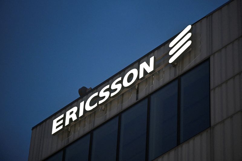 © Reuters. FILE PHOTO: Ericsson logo is displayed on the company's headquarters building in Stockholm, Sweden, January 23, 2024. TT News Agency/Henrik Montgomery via REUTERS/File photo
