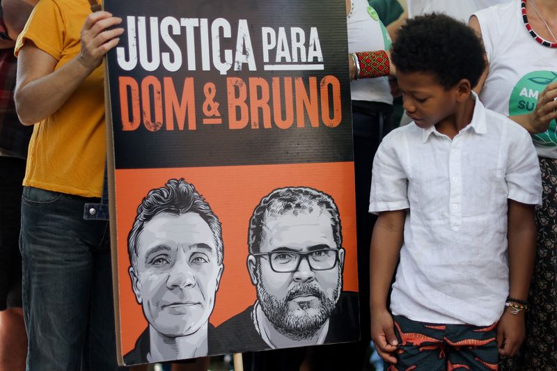 &copy; Reuters. Manifestação no Rio de Janeiro para marcar um ano do assassinato do jornalista Dom Phillips e do indigenista Bruno Pereiran05/06/2023 REUTERS/Pilar Olivares