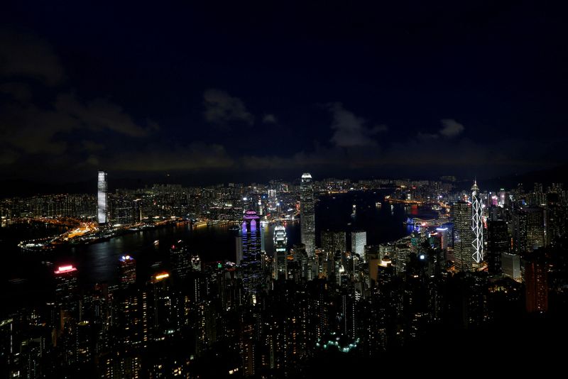 &copy; Reuters. FILE PHOTO: Lights light up the skyline of Hong Kong, China in the evening of June 8, 2017. Picture taken June 8, 2017. REUTERS/Bobby Yip/File Photo