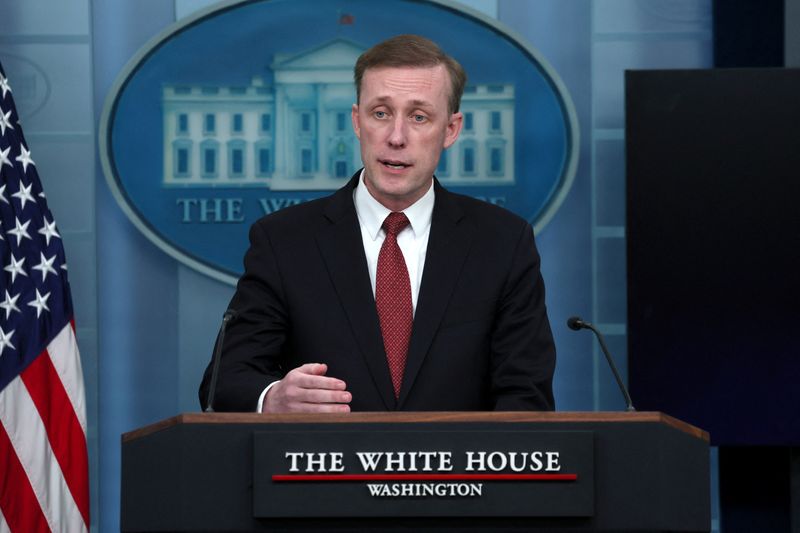 © Reuters. FILE PHOTO: National Security Advisor Jake Sullivan speaks during a press briefing at the White House in Washington, U.S., May 22, 2024. REUTERS/Leah Millis/File Photo