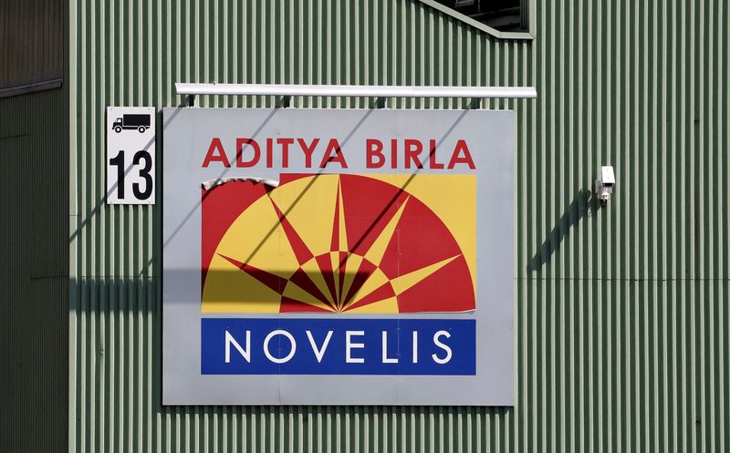&copy; Reuters. FILE PHOTO: A logo is pictured on the facility of flat-rolled aluminum producer Novelis, part of Aditya Birla Group, in Sierre, Switzerland, September 12, 2018. REUTERS/Denis Balibouse/File Photo