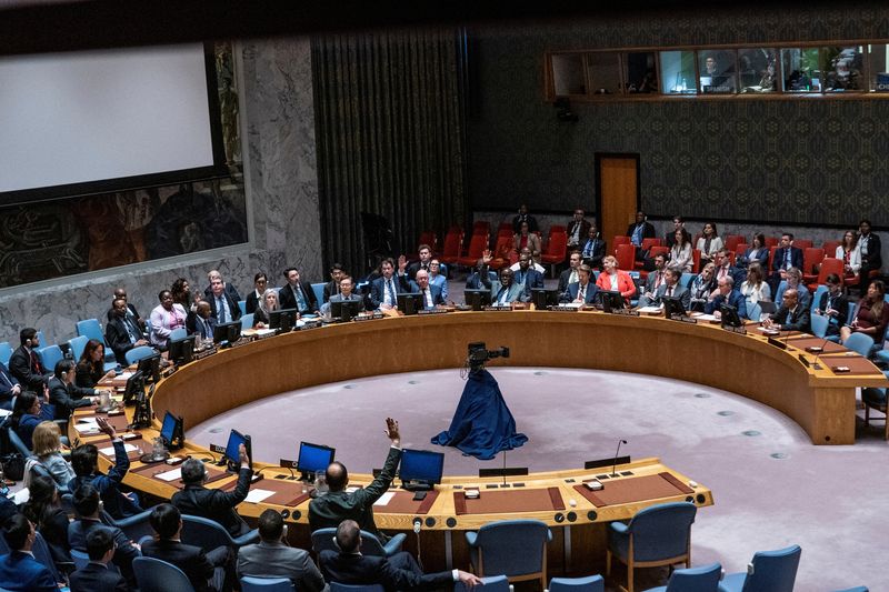 © Reuters. FILE PHOTO: Members of the United Nations Security Council vote on a resolution on non-proliferation during a meeting on the maintenance of International Peace and Security Nuclear disarmament and non-proliferation at U.N. headquarters in New York City, U.S., May 20, 2024. REUTERS/Eduardo Munoz/File Photo