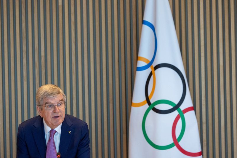 &copy; Reuters. FILE PHOTO: International Olympic Committee (IOC) President Thomas Bach attends the opening of the Executive Board meeting at the Olympic House in Lausanne, Switzerland, March 19, 2024. REUTERS/Denis Balibouse/File Photo