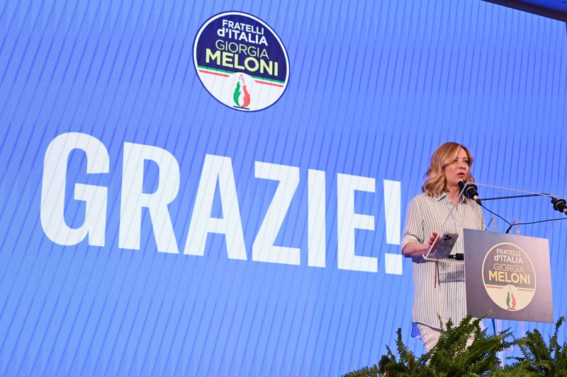 &copy; Reuters. FILE PHOTO: Italy's Prime Minister Giorgia Meloni speaks following the announcement of the partial results of the European Parliament elections, in Rome, Italy, June 10, 2024 REUTERS/Alberto Lingria/File Photo