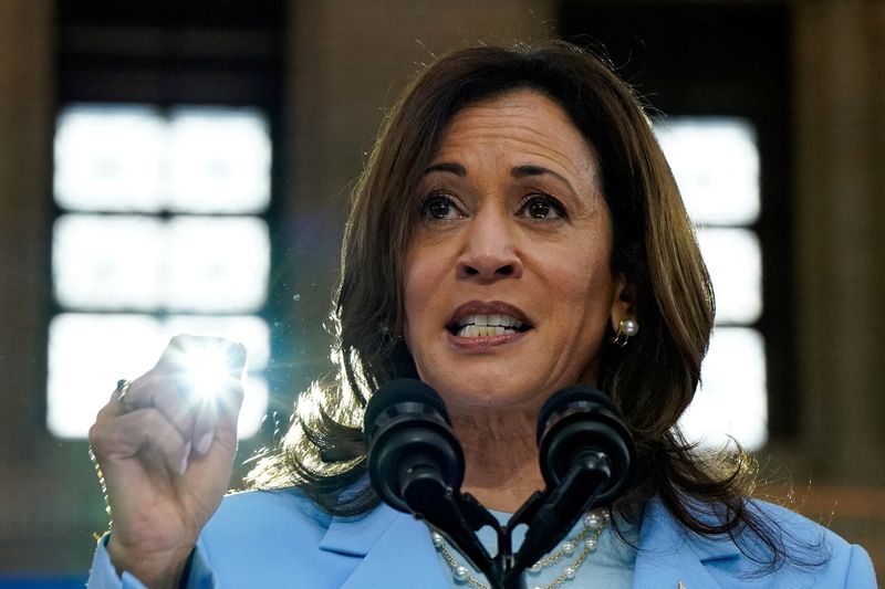 &copy; Reuters. U.S. Vice President Kamala Harris gestures as she speaks during a campaign event at Girard College in Philadelphia, Pennsylvania, U.S., May 29, 2024. REUTERS/Elizabeth Frantz/File photo