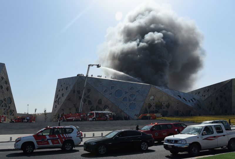 &copy; Reuters. Firefighters work to contain a large fire at Jaber Al Ahmad Cultural Centre in Kuwait City, Kuwait February 6, 2017. REUTERS/Stephanie McGehee TPX IMAGES OF THE DAY