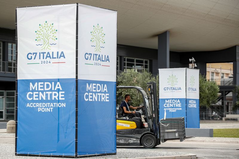 &copy; Reuters. Scorcio dell'ingresso del centro media allestito per il vertice G7 a Bari, Italia, 10 giugno 2024. REUTERS/Alessandro Garofalo