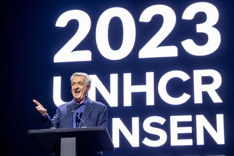 &copy; Reuters. FILE PHOTO: Filippo Grandi, UN High Commissioner for Refugees (UNHCR), speaks during a ceremony in Geneva, Switzerland, December 13, 2023. Martial Trezzini/Pool via REUTERS/File Photo
