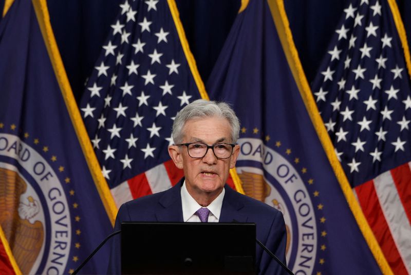 &copy; Reuters. U.S. Federal Reserve Chair Jerome Powell delivers remarks during a press conference following the announcement that the Federal Reserve left interest rates unchanged, in Washington, U.S., June 12, 2024. REUTERS/Evelyn Hockstein