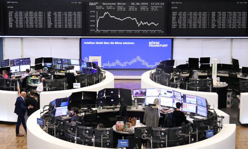 &copy; Reuters. Il grafico dell'indice azionario tedesco DAX alla borsa valori di Francoforte, Germania, 6 giugno 2024. REUTERS/Staff