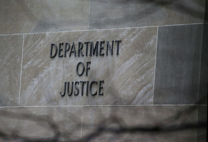 &copy; Reuters. FILE PHOTO: The U.S. Department of Justice building is pictured in Washington, U.S., March 21, 2019. REUTERS/Leah Millis/File Photo