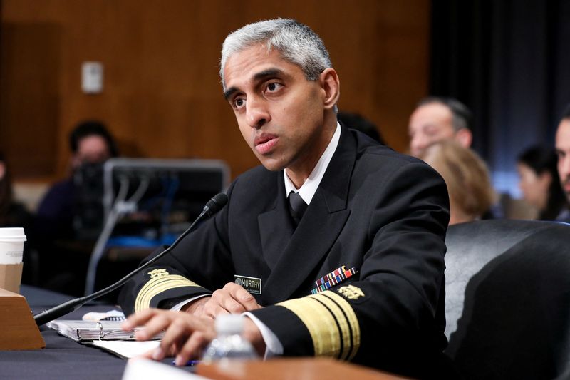 © Reuters. FILE PHOTO: U.S. Surgeon General Vivek Murthy speaks during a Senate Health, Education, Labor and Pensions Committee hearing on Capitol Hill in Washington, U.S., June 8, 2023. REUTERS/Amanda Andrade-Rhoades/File Photo