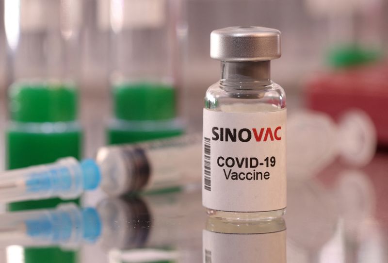 &copy; Reuters. FILE PHOTO: A vial labelled "Sinovac COVID-19 Vaccine" is seen in this illustration taken January 16, 2022. REUTERS/Dado Ruvic/Illustration