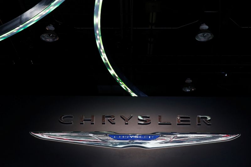 &copy; Reuters. FILE PHOTO: The Chrysler booth displays the company logo at the North American International Auto Show in Detroit, Michigan, U.S. January 16, 2018.  REUTERS/Jonathan Ernst/File Photo