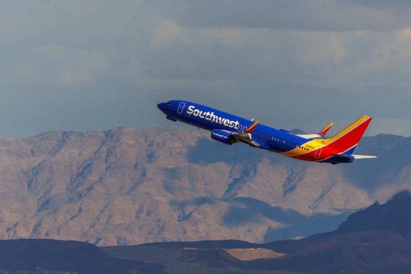 &copy; Reuters. FILE PHOTO: A Southwest commercial airliner takes off from Las Vegas International Airport in Las Vegas, Nevada, U.S., February 8, 2024.  REUTERS/Mike Blake/File Photo