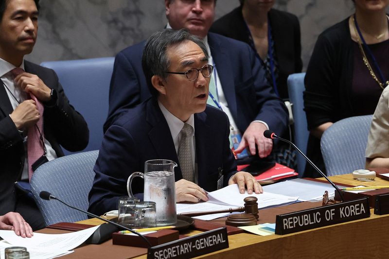 © Reuter.  Le ministre des Affaires étrangères de la République de Corée, Cho Tae-yul, s'exprime lors d'une réunion sur les cybermenaces au siège des Nations Unies à New York, aux États-Unis, le 20 juin 2024. REUTERS/Shannon Stapleton