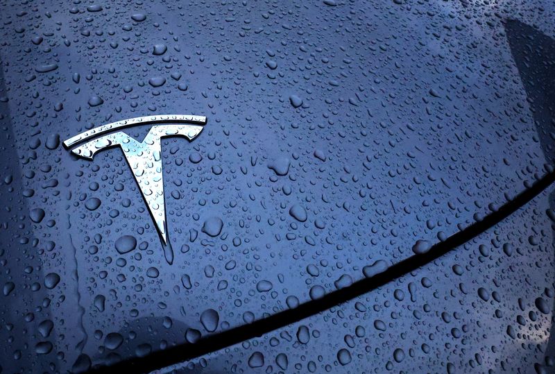 © Reuters. FILE PHOTO: The logo of a Tesla electric vehicle is placed on a car outside a dealership in Drogenbos, Belgium November 25, 2023. REUTERS/Yves Herman/File Photo