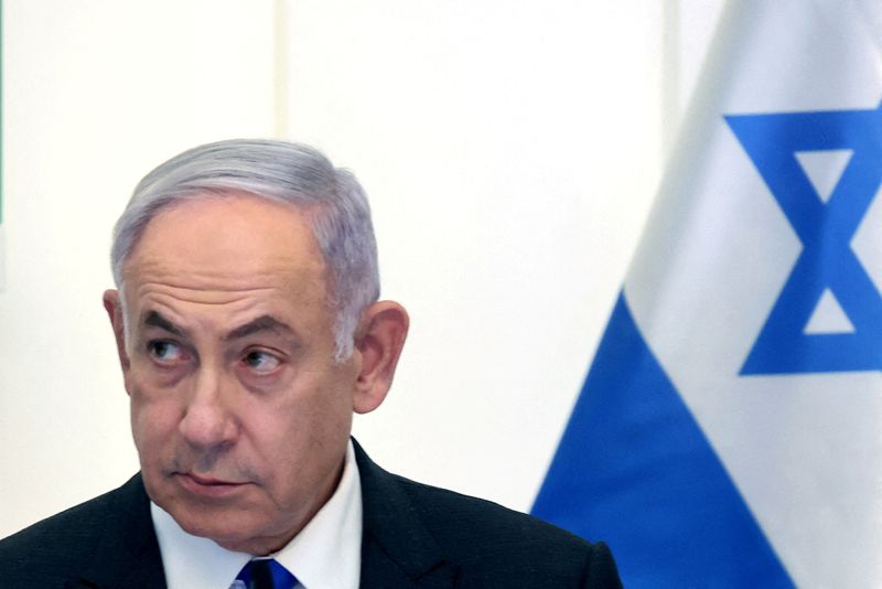 © Reuters. FILE PHOTO: Israeli Prime Minister Benjamin Netanyahu attends a cabinet meeting at the Bible Lands Museum in Jerusalem on June 5, 2024.  GIL COHEN-MAGEN/File Photo