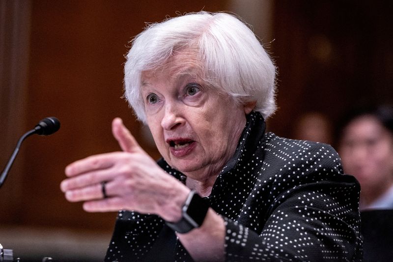 &copy; Reuters. FILE PHOTO: U.S. Treasury Secretary Janet Yellen testifies before a Senate Appropriations Financial Services and General Government Subcommittee hearing on President Biden’s proposed budget request for the Department of Treasury, on Capitol Hill in Wash