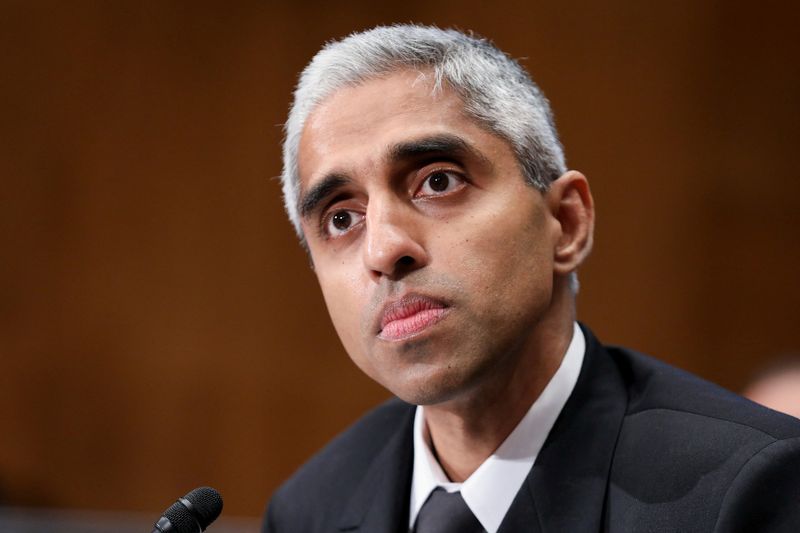&copy; Reuters. U.S. Surgeon General Vivek Murthy listens during a Senate Health, Education, Labor and Pensions Committee hearing entitled "Why Are So Many American Youth in a Mental Health Crisis? Exploring Causes and Solutions," on Capitol Hill in Washington, U.S., Jun
