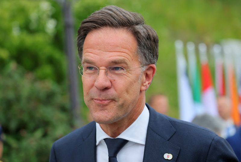 © Reuters. FILE PHOTO: Dutch Prime Minister Mark Rutte looks on, on the day of the opening ceremony of the Summit on Peace in Ukraine at the Buergenstock Resort in Stansstad near Lucerne, Switzerland, June 15, 2024. REUTERS/Denis Balibouse/Pool/File Photo