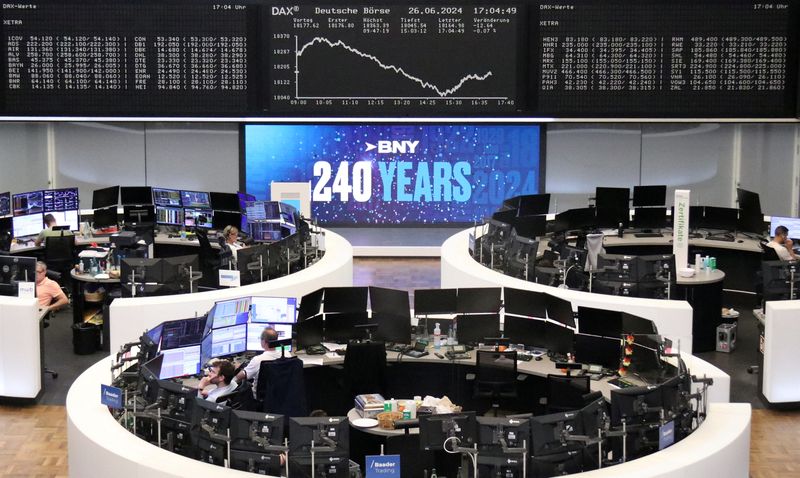 &copy; Reuters. FILE PHOTO: The German share price index DAX graph is pictured at the stock exchange in Frankfurt, Germany, June 26, 2024.     REUTERS/Staff/File Photo