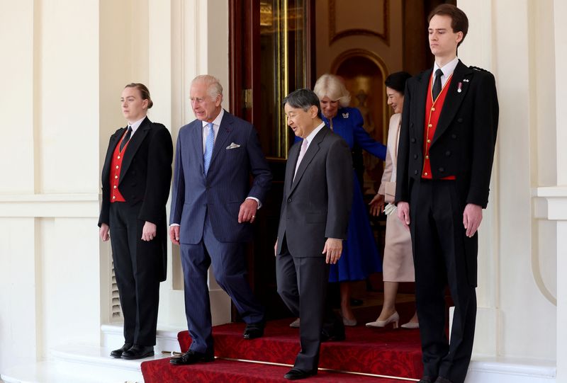 &copy; Reuters. Rei Charles se despede de imperador do Japão em Londresn 27/6/2024       Chris Jackson/Pool via REUTERS