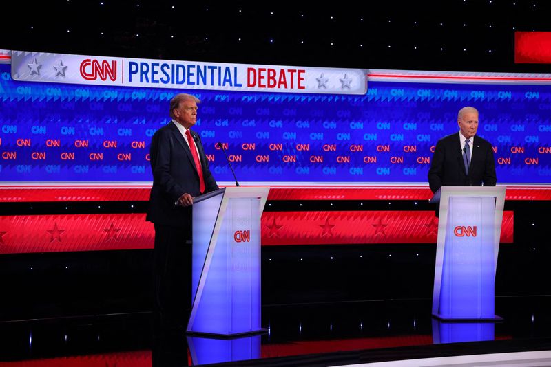 &copy; Reuters. Debate entre Joe Biden e Donald Trumpn 27/6/2024    REUTERS/Brian Snyder