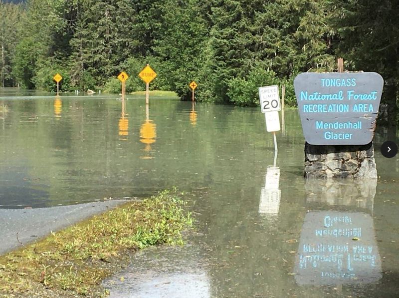 © Reuters. FILE PHOTO: View of flooding following a glacial dam outburst, in Juneau, Alaska, U.S., in this picture released on August 5, 2023 and obtained from social media. The National Weather Service Juneau/via REUTERS  