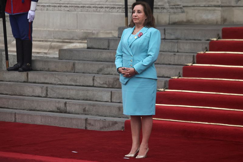 © Reuters. Peru's President Dina Boluarte attends the Presidential Meeting and XV Bilateral Cabinet between the Governments of Peru and Ecuador, in Lima, Peru July 4, 2024. REUTERS/Sebastian Castaneda