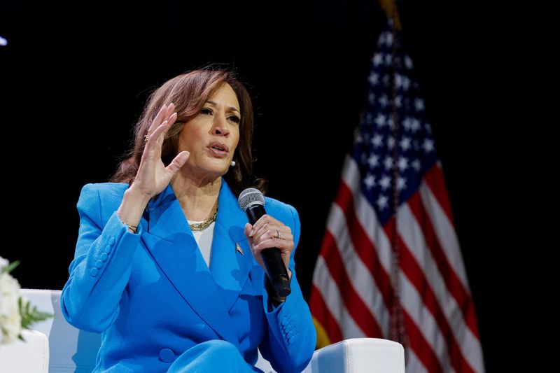 &copy; Reuters. FILE PHOTO: U.S. Vice President Kamala Harris speaks during the 30th annual Essence Festival in New Orleans, Louisiana, U.S., July 6, 2024.  REUTERS/Edmund D. Fountain/File Photo