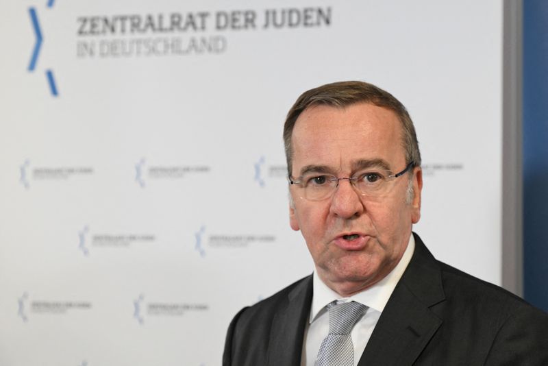 &copy; Reuters. FILE PHOTO: German Defence Minister Boris Pistorius speaks during the inauguration ceremony of the military rabbinate in Berlin, Germany, on July 4, 2024. RALF HIRSCHBERGER/Pool via REUTERS/File photo