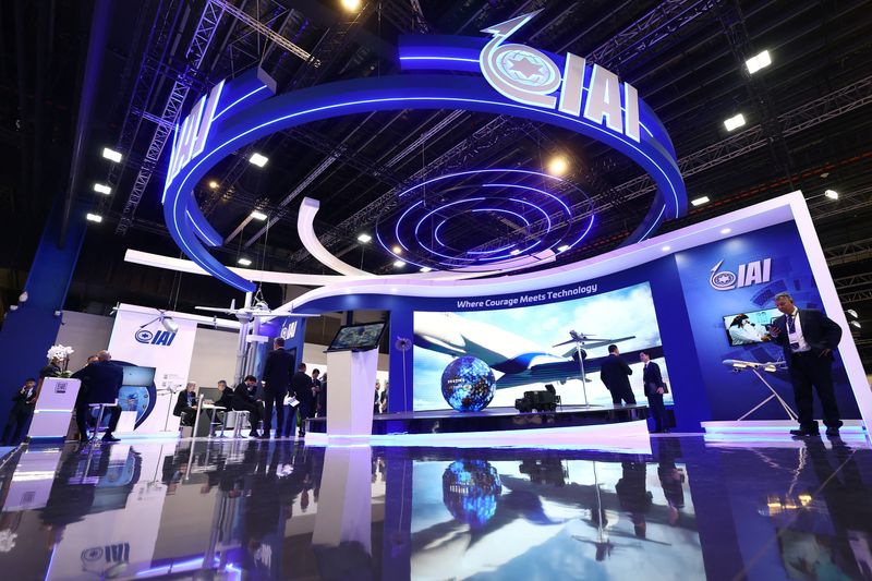 © Reuters. FILE PHOTO: A view of the Israel Aerospace Industries (IAI) booth at the Singapore Airshow at Changi Exhibition Centre in Singapore February 20, 2024. REUTERS/Edgar Su/File Photo