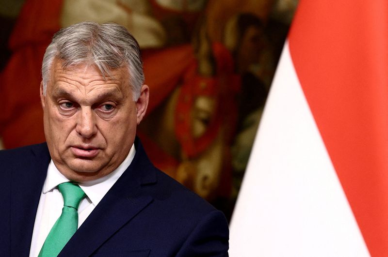 © Reuters. FILE PHOTO: Hungarian Prime Minister Viktor Orban makes a statement following his meeting with Italian Prime Minister Giorgia Meloni at Palazzo Chigi, in Rome, Italy, June 24, 2024. REUTERS/Guglielmo Mangiapane/File Photo