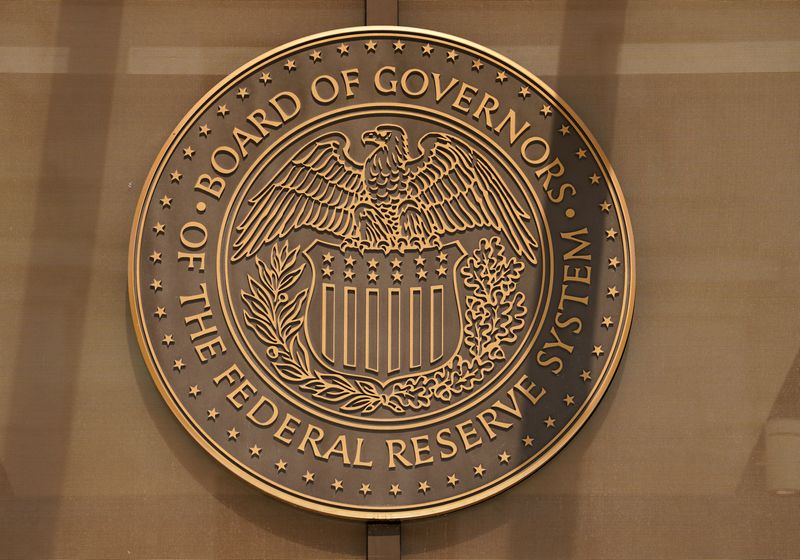 &copy; Reuters. File photo: A sign for the Federal Reserve Board of Governors is seen at the entrance to the William McChesney Martin Jr. building ahead of a news conference by Federal Reserve Board Chairman Jerome Powell on interest rate policy, in Washington, U.S., Sep