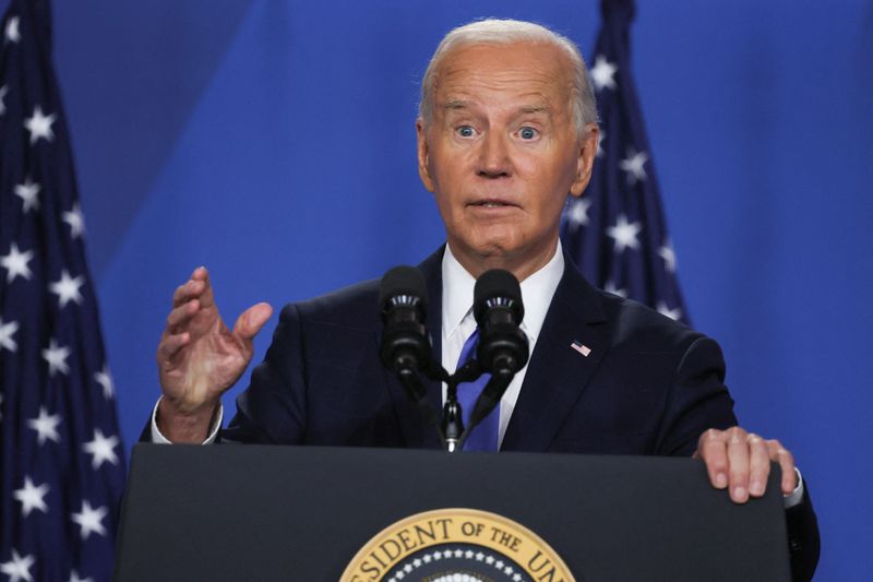 &copy; Reuters. U.S. President Joe Biden attends a press conference during NATO's 75th anniversary summit, in Washington, U.S., July 11, 2024. REUTERS/Leah Millis