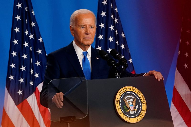 ©Reuters.  FILE PHOTO: U.S. President Biden holds a press conference during the NATO 75th Anniversary Summit in Washington, the United States, on July 11, 2024.