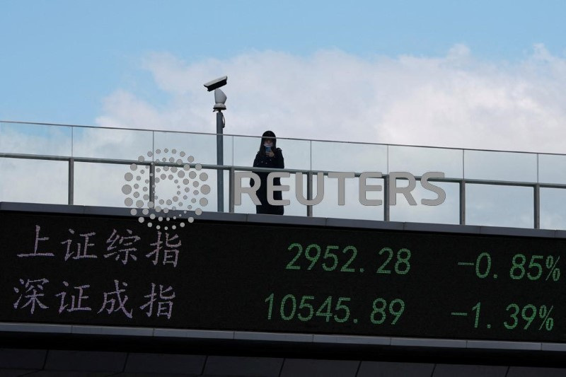 &copy; Reuters. Telçao com cotações acionárias em Xangain25/10/2022. REUTERS/Aly Song