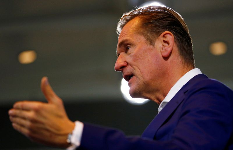 &copy; Reuters. FILE PHOTO: CEO of German publisher Axel Springer SE Mathias Doepfner holds a speech during the annual news conference in Berlin, Germany, March 8, 2018. REUTERS/Hannibal Hanschke/File Photo